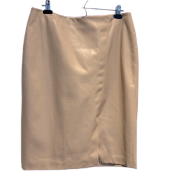 Melanie Lyne Nude Faux Leather Pencil Skirt Lined Size 12 - Picture 1 of 14